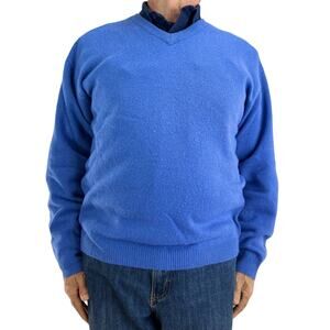 Eddie Bauer Wool V Neck Sweater Cerulean Blue Vintage Long Sleeve Pullover